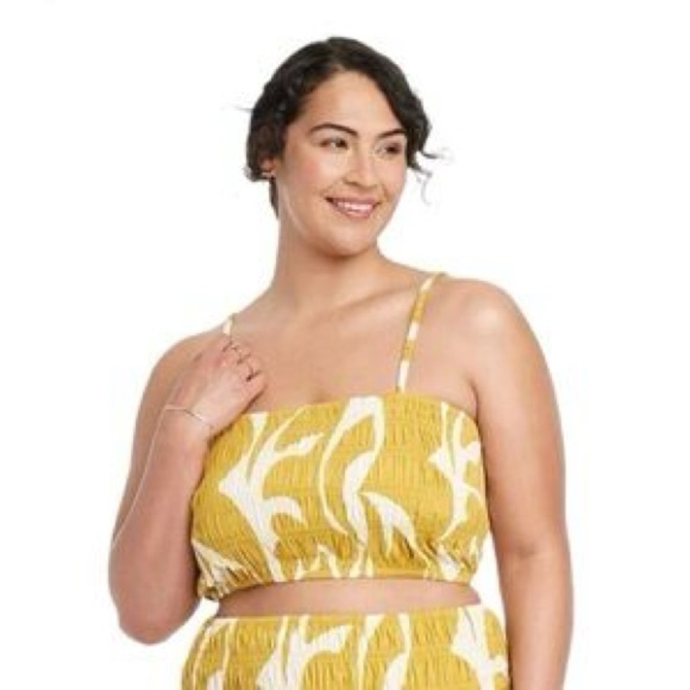 A New Day Yellow and White Smocked Crop Tank Top